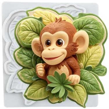 Imagem de MYPRACS Molde de silicone para fondant de macaco para decoração de bolo de açúcar, topo de cupcake, pasta de goma de chocolate, argila de polímero