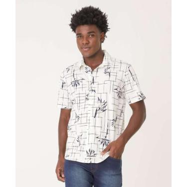 Imagem de Camisa Masculina Estampa Folhas Manga Curta MR-60037, Off white, GG