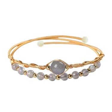 Imagem de Harmi&Aur Pulseira feminina de liga com pedra da lua | Proteção energética e sorte | Afasta a energia negativa e o olho turco | Acabamento dourado | Presente unissex ajustável para mulheres, Cristal