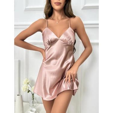 Imagem de Camisola Feminina de Verão em Seda Gelada - Decote V, Sem Costas, Esta