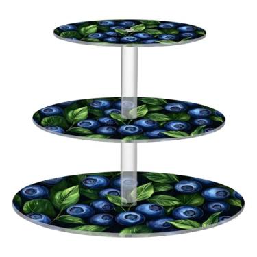Imagem de CEBUGI Suporte de cupcake de 3 camadas, mirtilos com folhas verdes, suporte redondo para bolo, torre, bandeja de servir em camadas de acrílico para chá, chá de bebê, casamento e mais