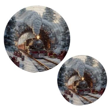 Imagem de Wassud Conjunto de tripé de trem para pratos quentes, suportes de panela redondos, almofadas quentes de algodão, porta-copos elegantes, decoração de cozinha e acessórios, 2 peças