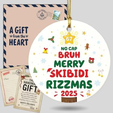 Imagem de Enfeites de Natal engraçados 67 – Meme Teen Slang No Cap Bruh Skibidi Rizzmas 2025 Ornamento acrílico para adolescentes, decoração de férias viral da geração Z, material de meias, presente secreto de