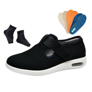 Imagem de Sapatos Fascite Plantar Homem, Calçado Masculino Ajustável ​​e Respirável ​​para Artrite Edema E Pés Inchados Para Diabéticos, Ténis Caminhada Com Inchaço, Polegar Valgo(Black,43 EU)