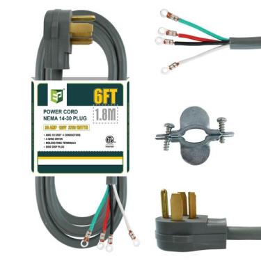 Imagem de Cabo de secagem EP 4 pinos 10/4 SRDT 30Amp 6 pés NEMA 14-30 cinza