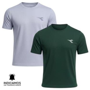 Imagem de Kit 2 Camisetas Diadora Small Logo Masculina - Cinza Claro e Verde Escuro G-Masculino