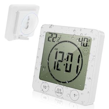 Imagem de Temporizador de chuveiro à prova d'água, relógio de parede digital para banheiro e chuveiro, relógio de parede digital LCD com ventosa, medidor de umidade IP25 à prova d'água, tela sensível ao toque