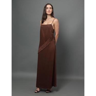Imagem de Vestido Feminino Longo Com Faixa Frontal Calvin Klein  Marrom-Feminino