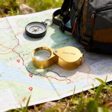 Imagem de Lupa para joalheiros 30x, lupa portátil dobrável de bolso para leitura, moedas, carimbos e pequenos detalhes de trabalho (ouro)