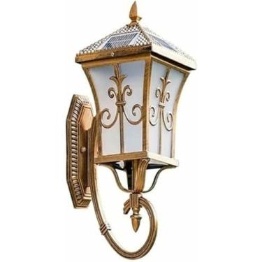 Imagem de WLHAZMWY Candeeiro de parede solar externo com controle de luz, luminária à prova d'água, abajur de acrílico fosco e lâmpada de alumínio fundido (latão)