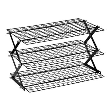Imagem de Fenteer Grelha de resfriamento dobrável para assar tortas, fácil de limpar, para armazenamento de alimentos na cozinha, ideal para pão, churrasco, 3 Níveis