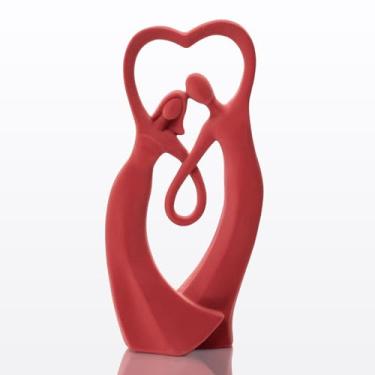 Imagem de FOLKOR LIFE Escultura de casal de veludo, decoração de quarto, estátua flocada para casais, estatueta de arte abstrata moderna para decoração de casa, decoração de sala de estar (vermelho)