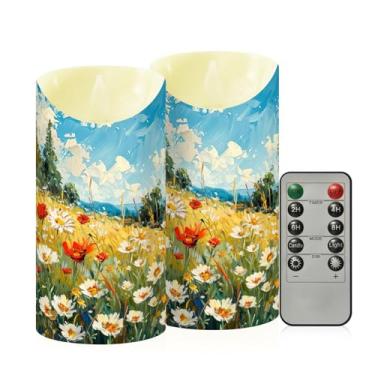 Imagem de Wassud Velas de flores brilhantes sem chama com controle remoto, velas realistas cintilantes com temporizador, velas decorativas para Natal, casamento, festa, decoração de casa média