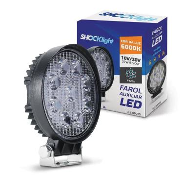 Imagem de Farol Milha Auxiliar 9 Leds Redondo Universal 6000K 10/30V 2400Lm