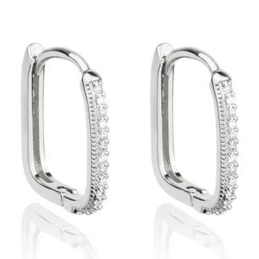 Imagem de LOMISS BRINCO ARGOLA FOLHEADA A OURO 18K OVAL ZIRCÔNIA CRAVEJADA (Prata, PEQUENA)