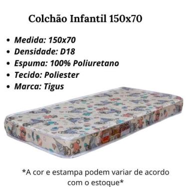Imagem de Colchão Juvenil Mini Cama Berço Marca Tigus Poliester Reforçado Até 60