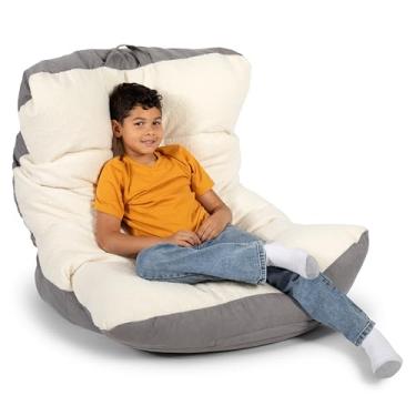 Imagem de Big Joe Cadeira Roma Bean Bag, sherpa de aveia e camurça vegana grafite, poliéster macio, 91 cm