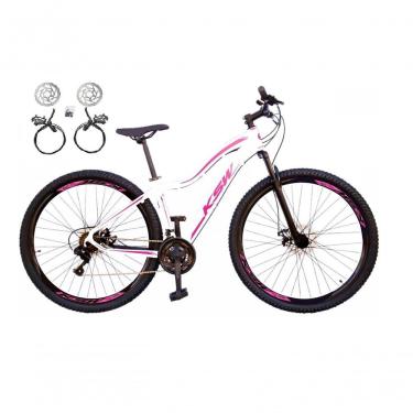 Imagem de Bicicleta Aro 29 Ksw Mwza Feminina Alumínio 21v Freio Hidraulico Garfo Suspensão Mtb branco-rosa Tam: 17
