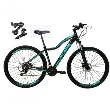 Imagem de Bicicleta Aro 29 Ksw Mwza Feminina Câmbios Shimano 21v Freio A Disco Garfo Suspensão Mtb preto-Azul Tam: 15
