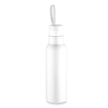 Imagem de Garrafa Térmica de Aço Inox, 500ml, Parede Dupla Isolada a Vácuo, Branca, 24x7cm, com Alça Emborrachada, para Viagens e Atividades ao Ar Livre