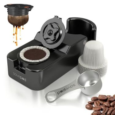 Imagem de Savepod Cafeteira – Kit de cafeteira reutilizável Lite inclui anel universal, colher de aço inoxidável, 50 filtros compostáveis e podmaker manual para cafeteira Keurig, refil de café diário fácil