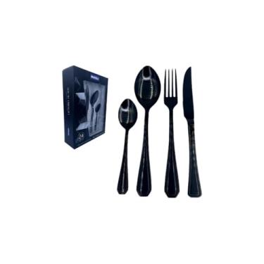 Imagem de Faqueiro Black em Aço Inox, 24 Peças, Preto, Moderno, com 6 Garfos de Mesa, 6 Facas de Churrasco, 6 Colheres de Mesa, 6 Colheres de Chá