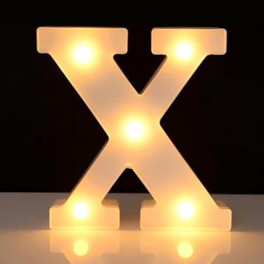 Imagem de Letreiro de LED com letra X, letreiro iluminado do alfabeto para decoração de casa, decorações de festa de casamento de aniversário - X branco