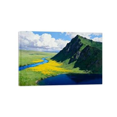 Imagem de Quadro em tela de paisagem de arte de parede - nuvens de rio de montanha - impressões de pintura de decoração moderna para sala de estar pronta para pendurar 80 x 120 cm 31 x 47 pol. Tela embrulhada