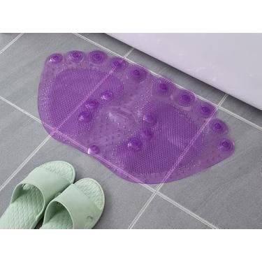 Imagem de Tapete Antiderrapante para Box Banheiro com Ventosas 40x70cm – Tapete de Chuveiro Massageador para Pés Segurança Antiescorregante (Roxo Pé)