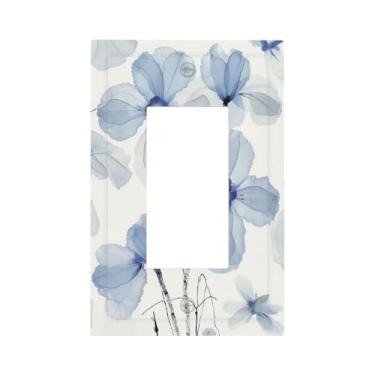 Imagem de Naiqadnehz Capas de tomada decorativas minimalistas flores azuis 1 gangue único interruptor de luz placa de cobertura GFCI placas de parede placa de interruptor elétrico capa para sala de estar