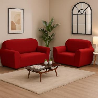 Imagem de Kit Capa de Sofá 2 e 3 Lugares em Malha Spandex – Capa Coladinha King em Malha Gel Protetora (VERMELHO)