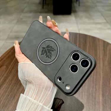 Imagem de SFDSUH Capa com estampa de folha de bordo para iPhone 12, com carregamento sem fio e ímã (para iPhone 12/cinza escuro)