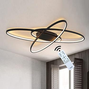 Imagem de Luminária de teto LED moderna e regulável para sala de jantar, sala de estar, design oval contemporâneo, embutida, com controle remoto, ideal para quarto, cozinha, ilha de mesa, escritório e