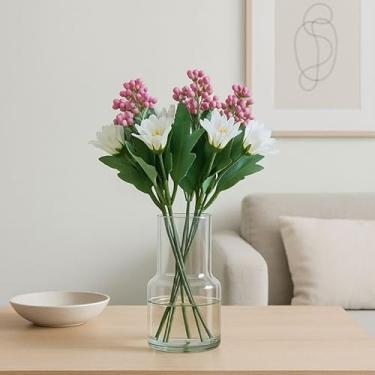 Imagem de Buquê Artificial de Lírio com Semente Rosa e Flores Brancas, 29cm de Altura, Folhagens Verdes, Decoração de Interiores 3 uni