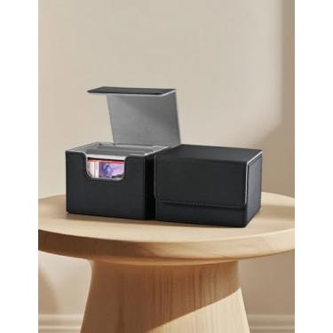 Imagem de Caixa de baralho MTG Commander, caixa de armazenamento de cartões colecionáveis comporta 100 cartas de manga dupla, adequada para cartões TCG/CCG/PTCG/EDH/Magic/Sport (preto e cinza)