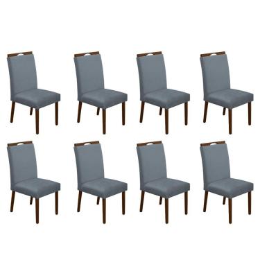Imagem de Kit 8 Cadeiras De Jantar Madeira Maciça Em Linho Heloísa Mel Cinza Veludo