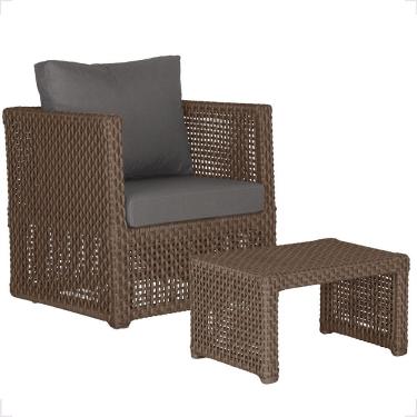 Imagem de Mesa E 1 Poltrona Madri Corda Náutica Estofado 11 Trama Marrom