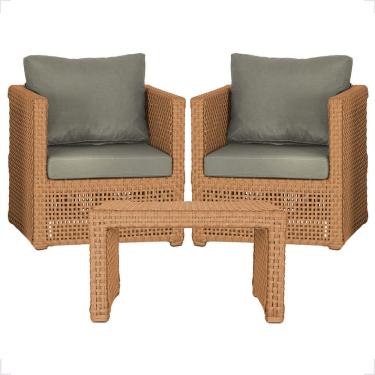 Imagem de Mesa E 2 Poltronas Madri Corda Náutica Estofado 8 Trama Terra Cota