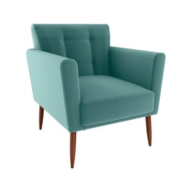 Imagem de Poltrona Decorativa Confortável Pés Em Madeira Maciça Cancun Sintetico Verde Menta Matrix Veludo Verde Menta