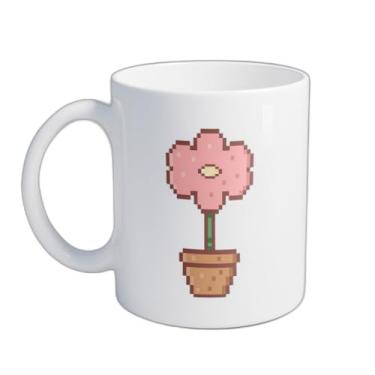 Imagem de Caneca Xícara de Café Porcelana 300ml Com Desenho Flor Cor-de-Rosa Pixel Art