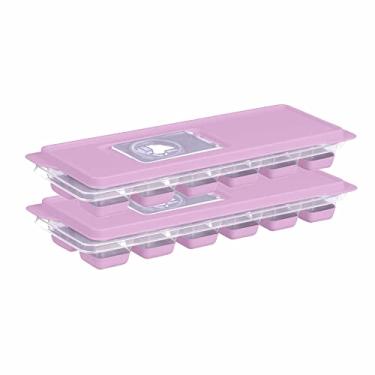 Imagem de Kit Com 2 Formas De Gelo Com Tampa e Fundo Silicone 12 Cubos Novidade (Rosa)