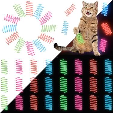 Imagem de Sosation 24 peças de brinquedos para gatos que brilham no escuro, molas coloridas para gatos de interior, bobina de plástico em espiral interativa, brinquedos de gatinhos para perseguição, caça e