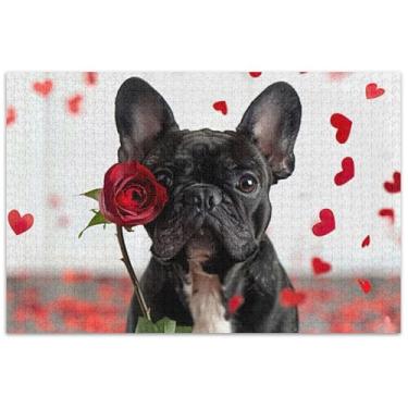 Imagem de Quebra-cabeça adulto buldogue preto rosa 500 peças presentes família elefante branco quebra-cabeças rígidos para adultos pintura de arte floral