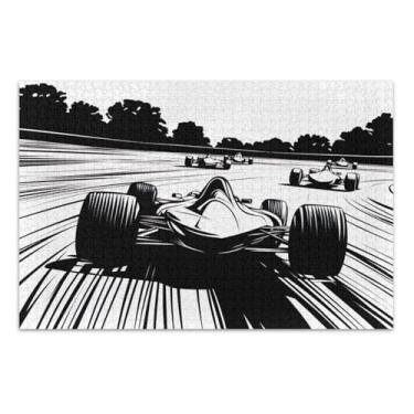 Imagem de Quebra-cabeças pretos para carros de corrida legais 1000 peças, quebra-cabeças grandes para adultos com letras na parte de trás