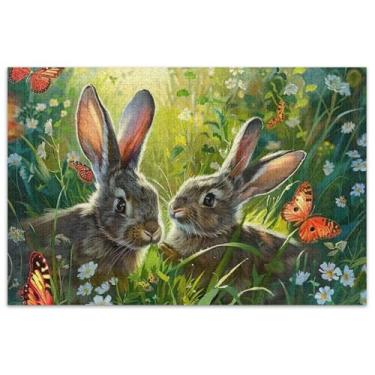 Imagem de Quebra-cabeça de 1000 peças com estampa de coelho para adultos, flor, animal, exclusivo, presentes para jogo de elefante branco