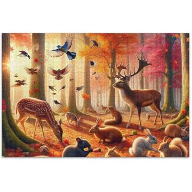 Imagem de Quebra-cabeça de animais de outono de cervos 500 peças, presentes de jogos de família para adultos, amigos e família, quebra-cabeças legais para adultos, arte de brinquedo, 50 x 37 cm