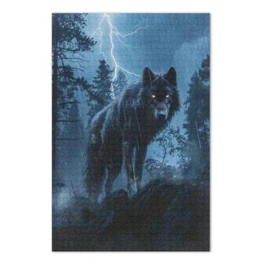 Imagem de Quebra-cabeça de lobo preto com olhos brilhantes, 1000 peças para adultos, adultos, com letras nas costas