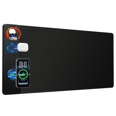 Imagem de abc.mat Mouse pad 4 em 1 com carregamento magnético sem fio, tapete de mesa grande de 80 cm x 40 cm para laptop/teclado, superfície lisa à prova d'água, base antiderrapante, preto com adaptador