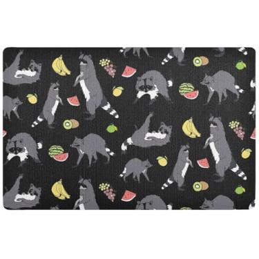 Imagem de TSENQUE Tapete personalizado de guaxinins animais doces preto tapete de porta interior bonito entrada interna tapetes de entrada lavável para dentro de casa tapete de porta da frente 81,3 cm x 50,8 cm