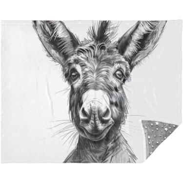 Imagem de TSENQUE Cobertor de burro preto e branco personalizado para sofá confortável mantas de sofá para sofás 177,8 cm x 139,7 cm cobertor decorativo de Natal